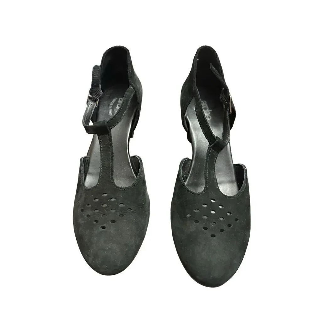 Women's Arche Picto Wedge Heel Sandals Noir Black Suede Leather Size 38 (7.5)